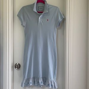 RALPH LAUREN Baby Blue Cotton Polo Dress/Laciness